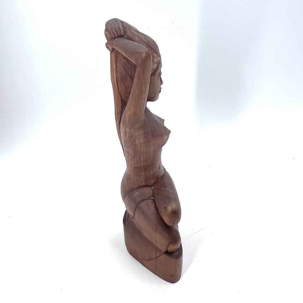 Vintage Balinese Hand Carved Wood Posing Woman Statue Bali Indonesian Art - Picture 7 of 8